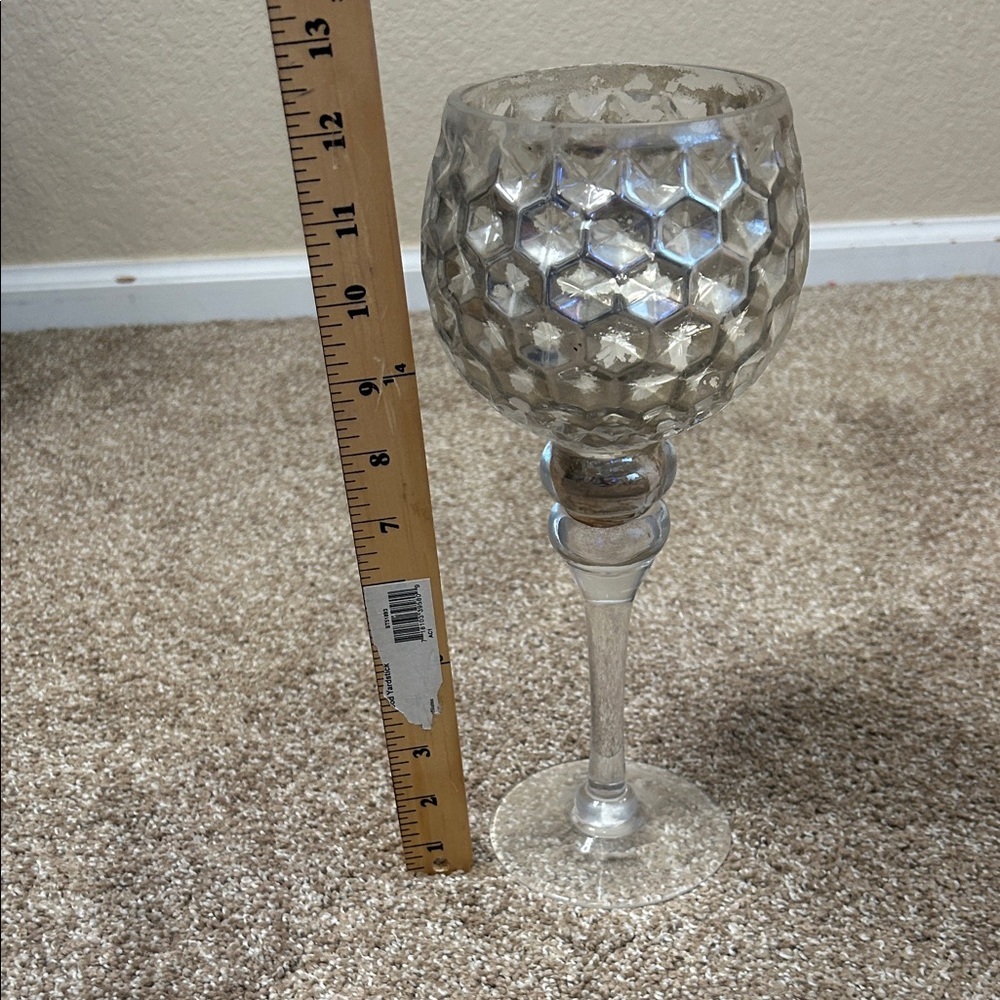 Smoked Glass Honeycomb Candle Holder on Pedestal Stem 12" tall goblet style - Picture 3 of 5